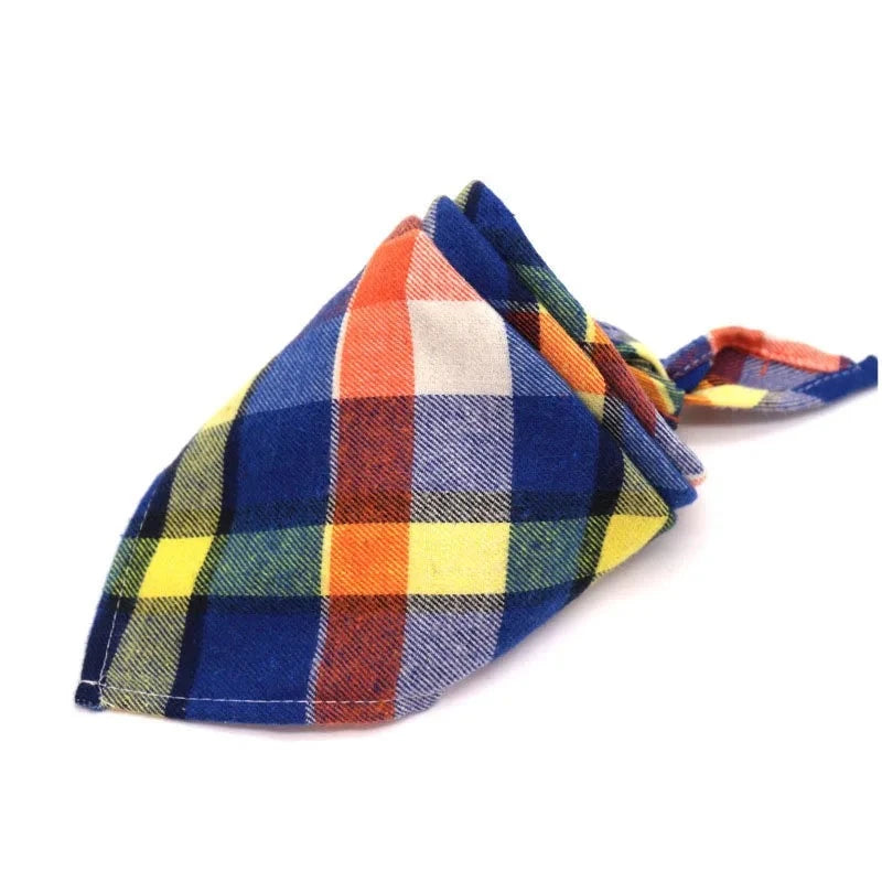 Dog Plaid Cotton Bandanas in Blue & Yellow Red