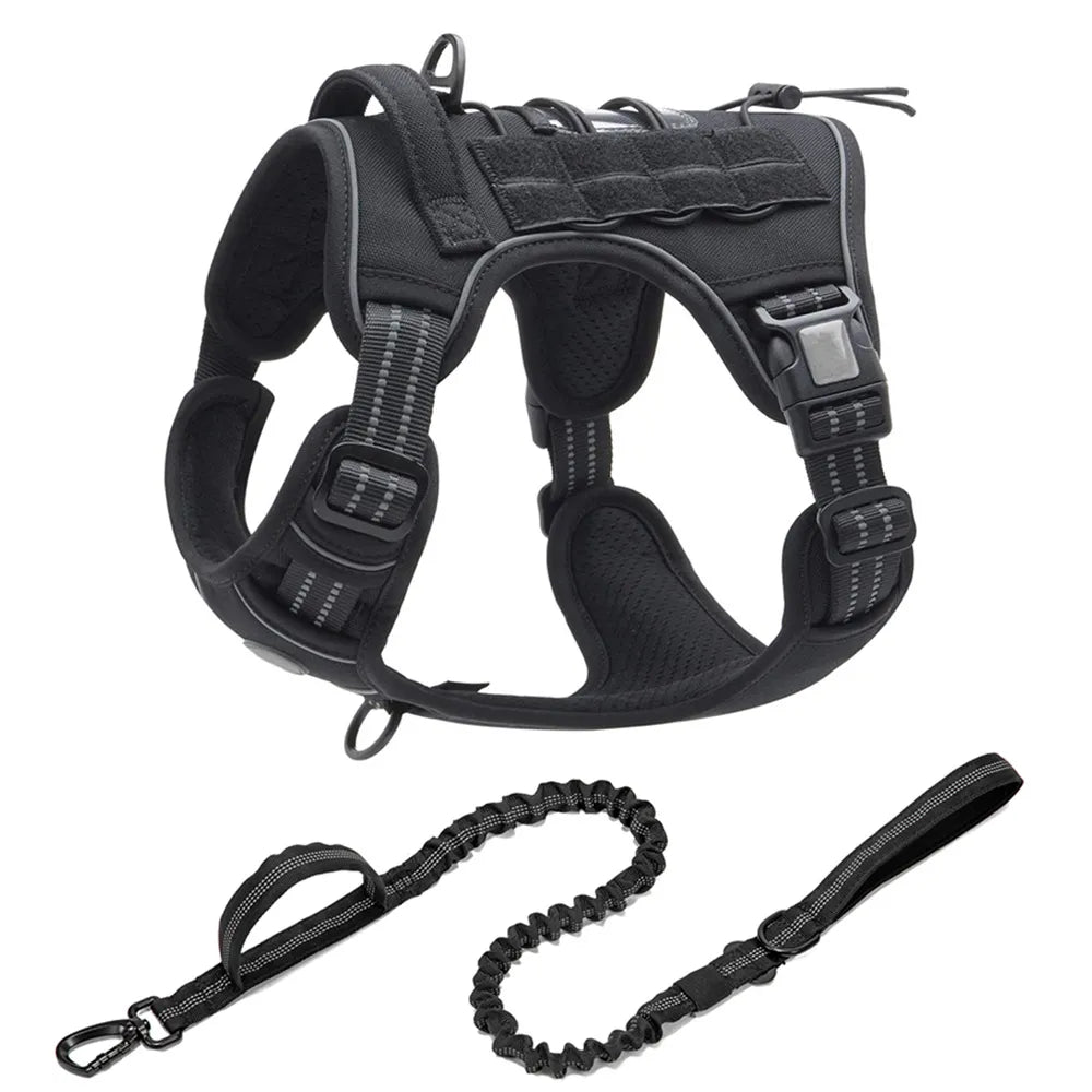 Adjustable Tactical Dog Harness in Black Set