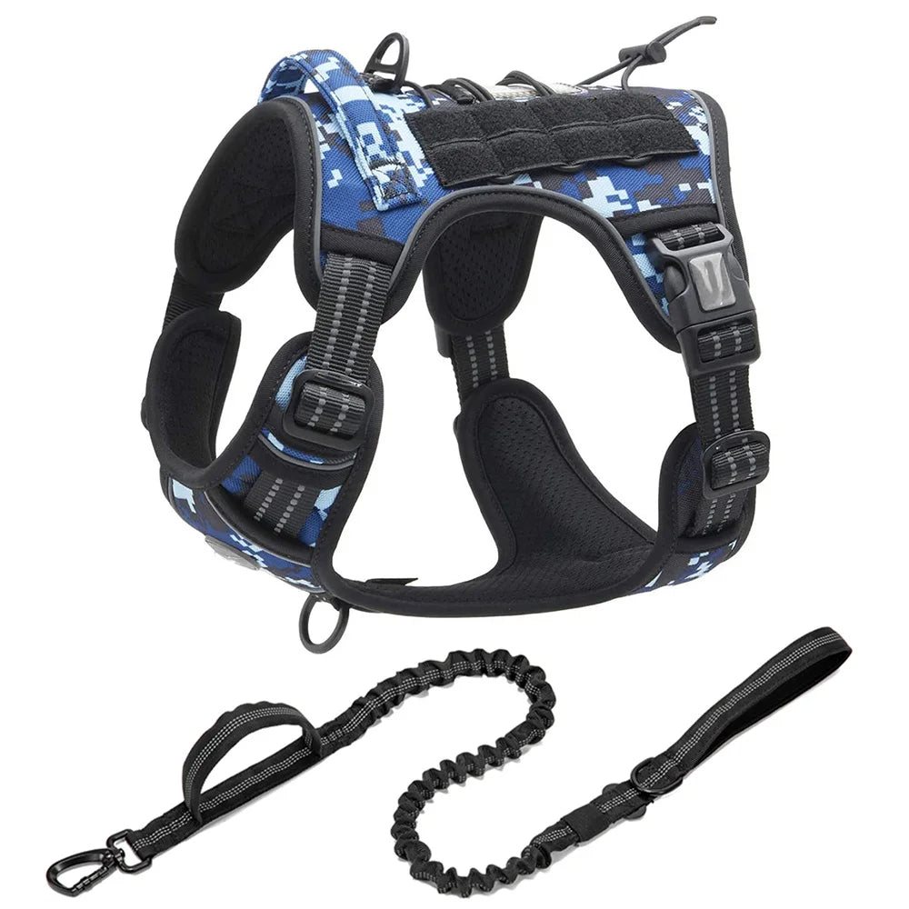 Adjustable Tactical Dog Harness in Blue Set
