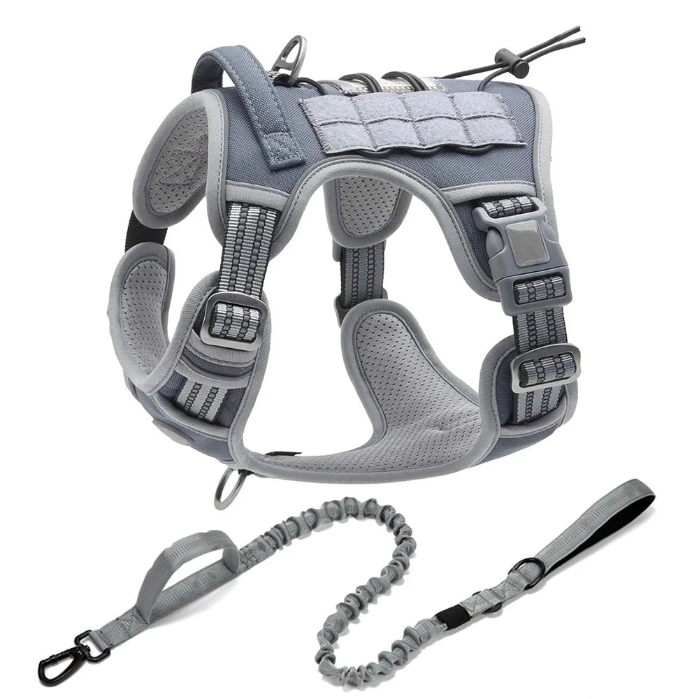 Adjustable Tactical Dog Harness in Gray Set