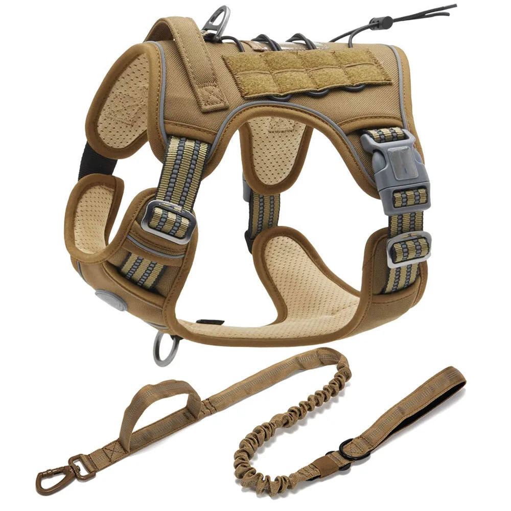 Adjustable Tactical Dog Harness in Khaki Set