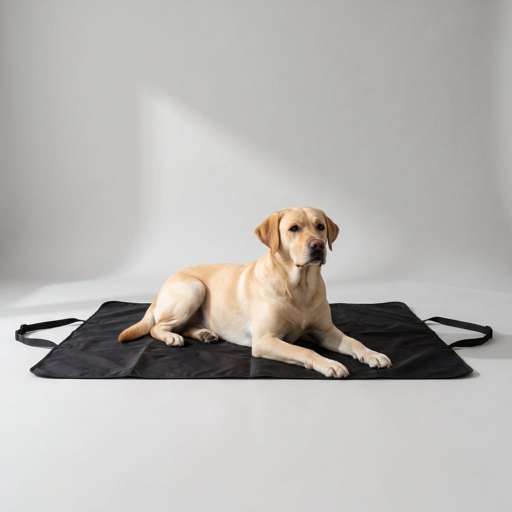 Back Seat Car Cover for Dogs with a Labrador, studio photo