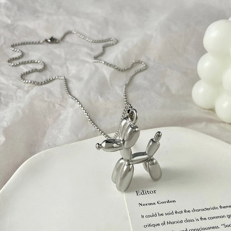 Balloon Dog Necklace in Silver