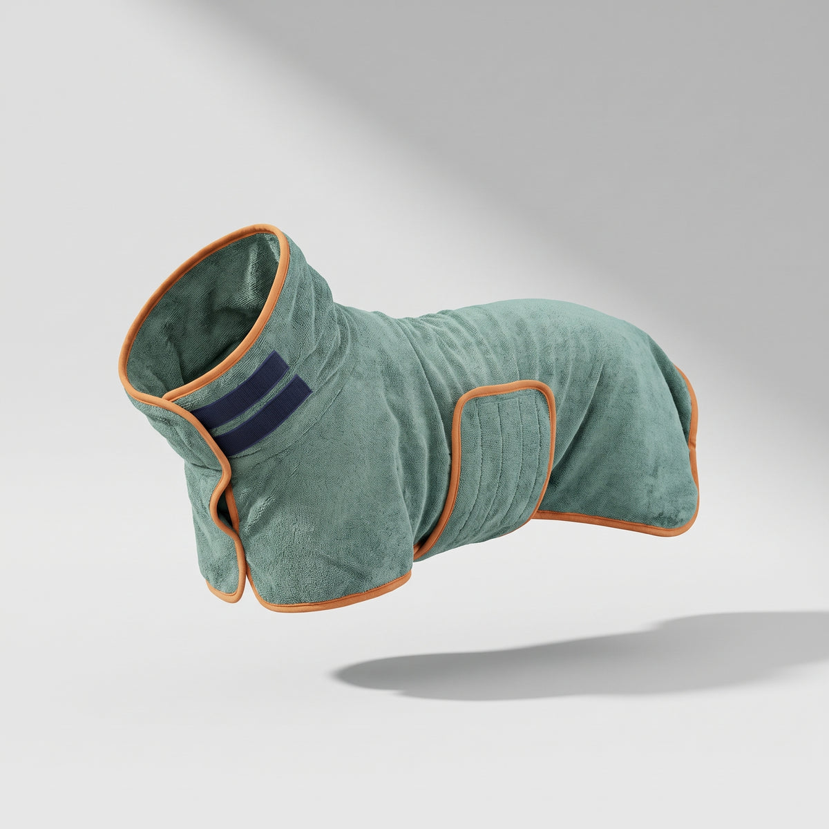 Bathrobe For Dogs, studio photo on a light grey background