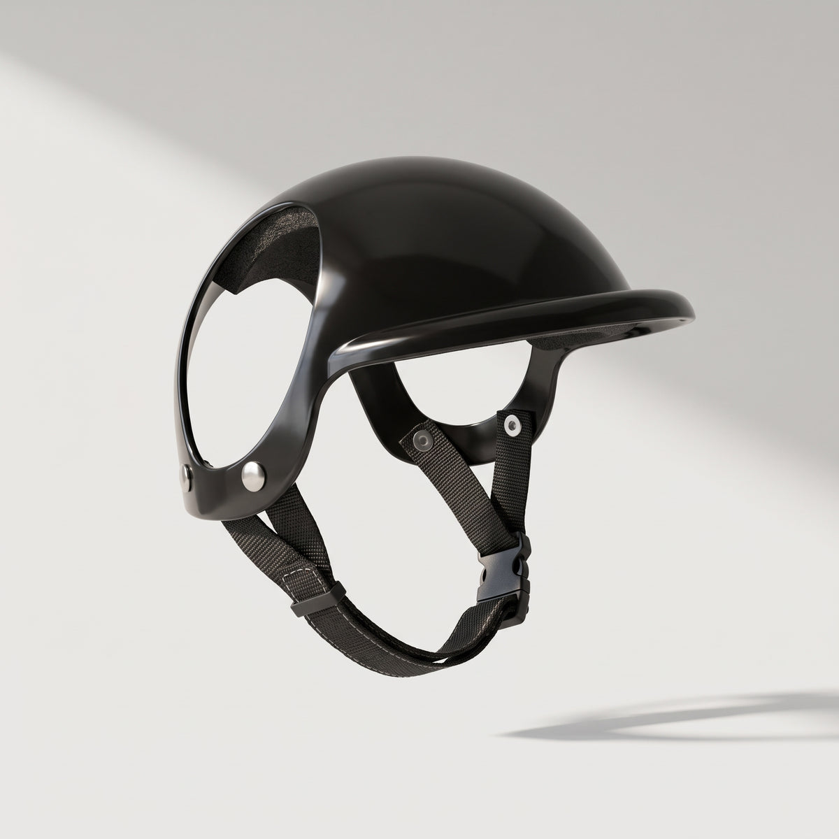 Biker Dog Helmet, studio photo on a light grey background
