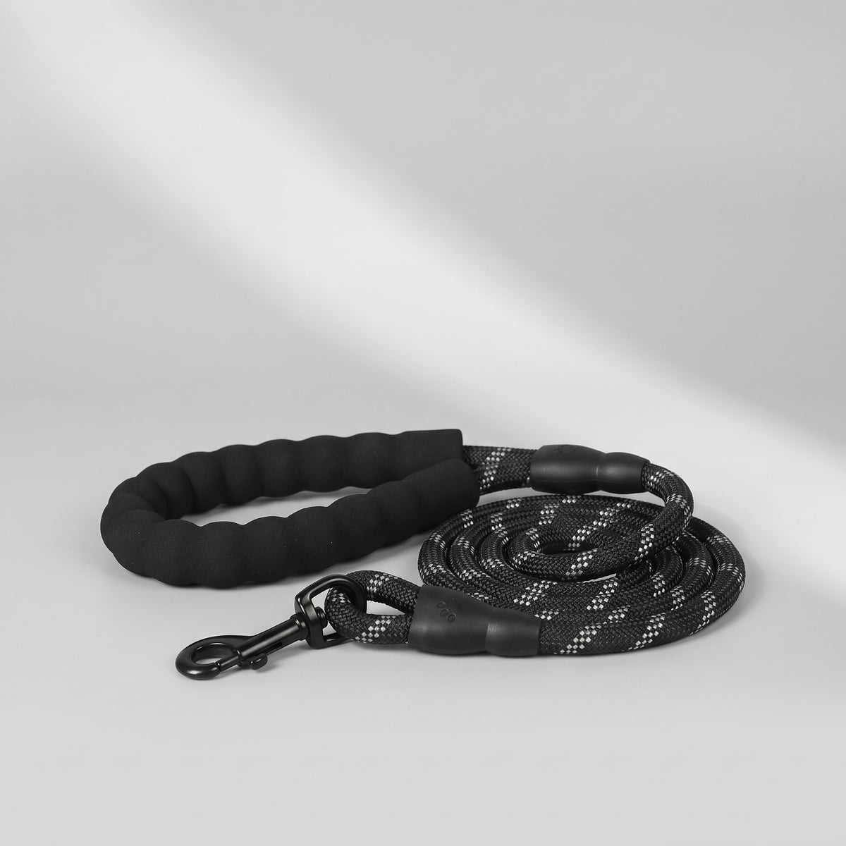 Black Dog Leash, studio photo on a light grey background