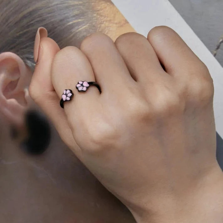 Black Pink Dog paw ring