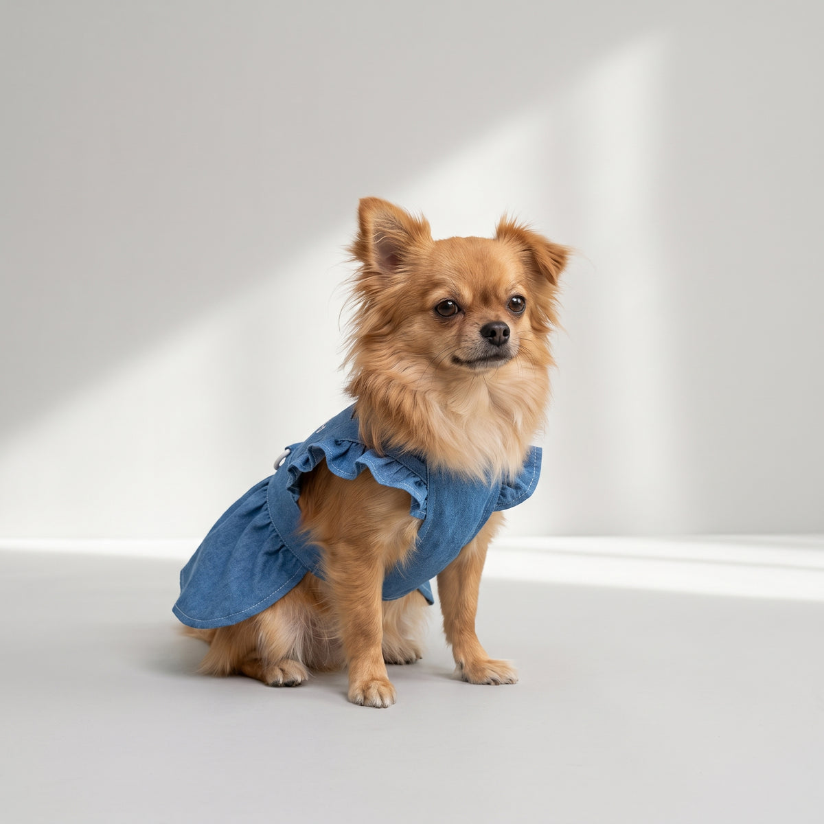 Blue Dog Dress with a chihuahua, studio photo