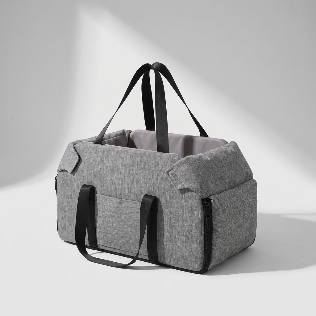 Portable Small Dog Car Seat, Grey or Khaki, studio photo on a light grey background