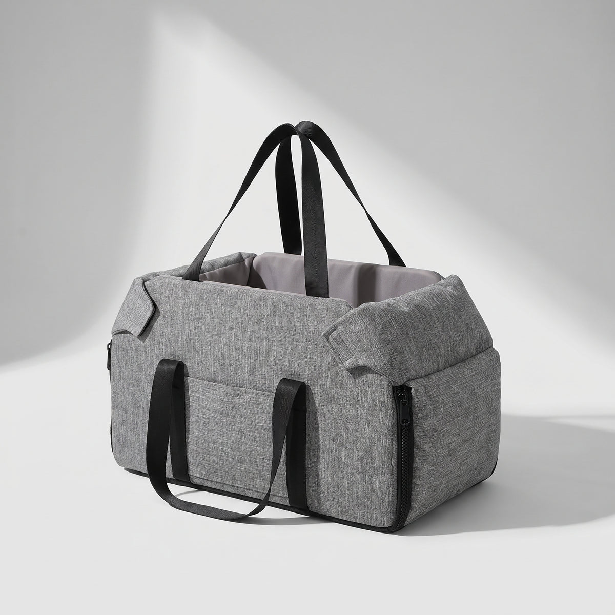 Portable Small Dog Car Seat, Grey or Khaki, studio photo on a light grey background
