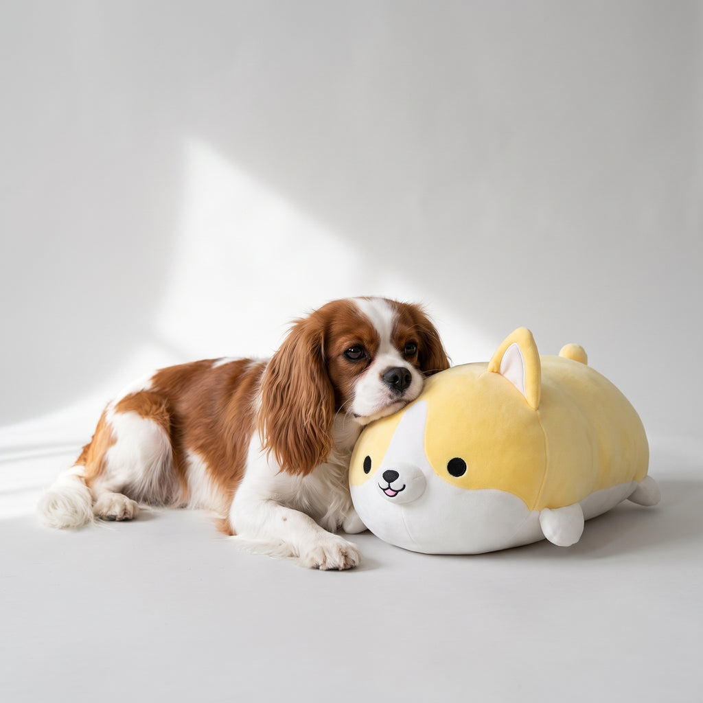 Corgi Plush with a Cavalier King Charles, studio photo