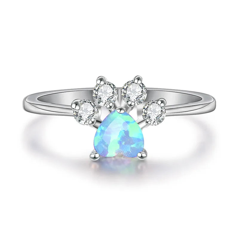 Crystal Dog Paw Ring in Blue Opal