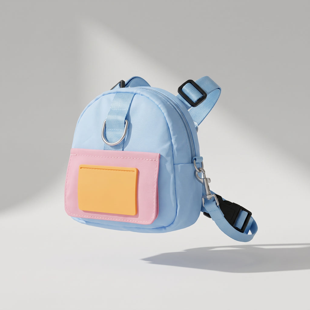 Cute Backpack For Dogs, studio photo on a light grey background
