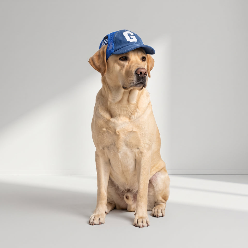 Dog Baseball Cap with a Labrador, studio photo