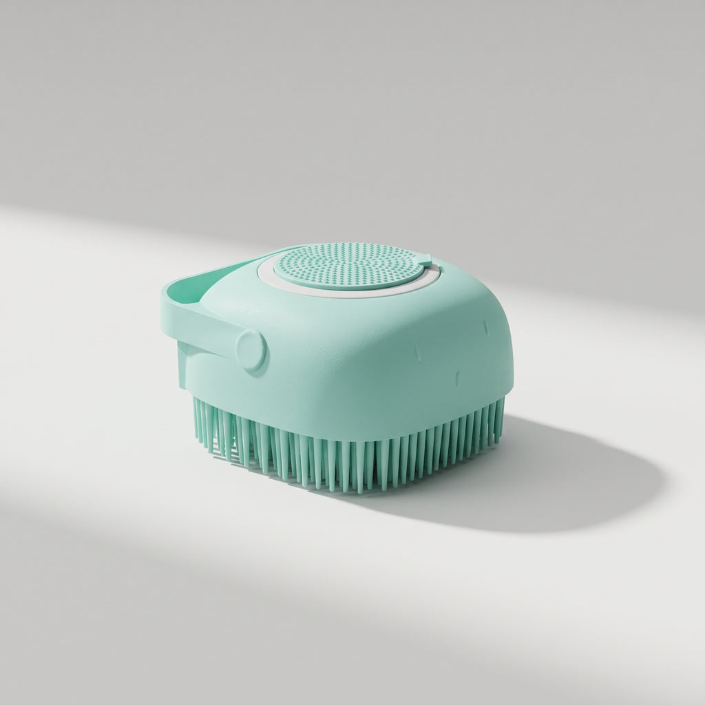 Dog Bath Brush, studio photo on a light grey background