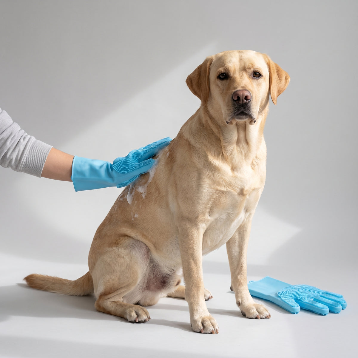 Dog Bath Glove with a Labrador, studio photo