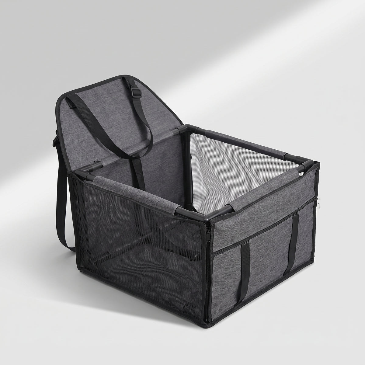 Dog Car Booster Seat, studio photo on a light grey background