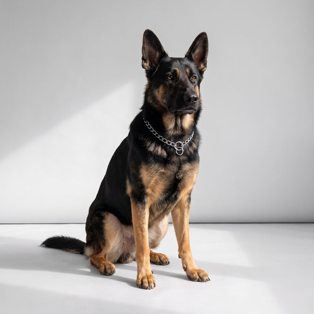 Dog Chain Collar with a German Shepherd, studio photo