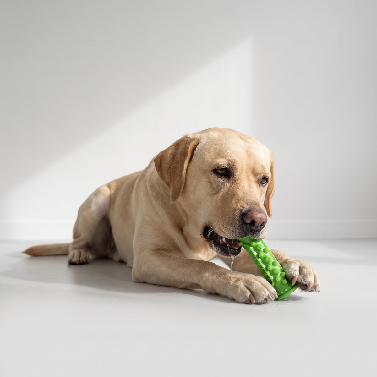 Dental Chew Toy for Dogs, Teeth Cleaning with a Labrador, studio photo