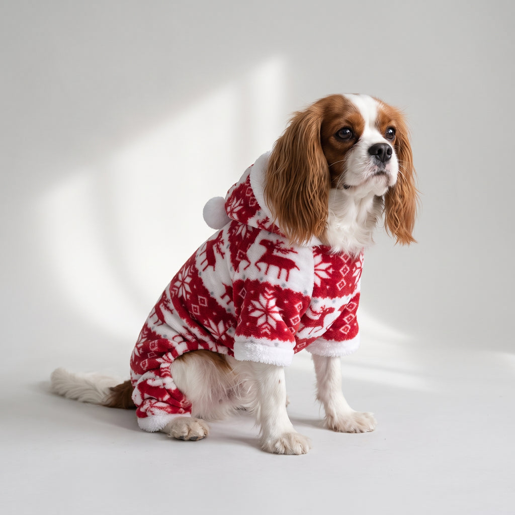 Dog Christmas Pajamas with a Cavalier King Charles, studio photo