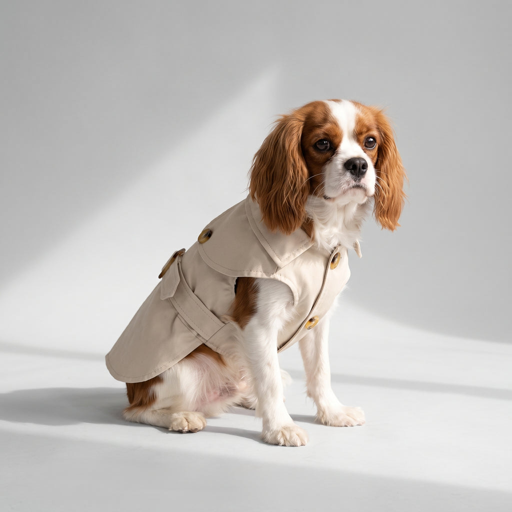 Dog Clothes Jacket with a Cavalier King Charles, studio photo