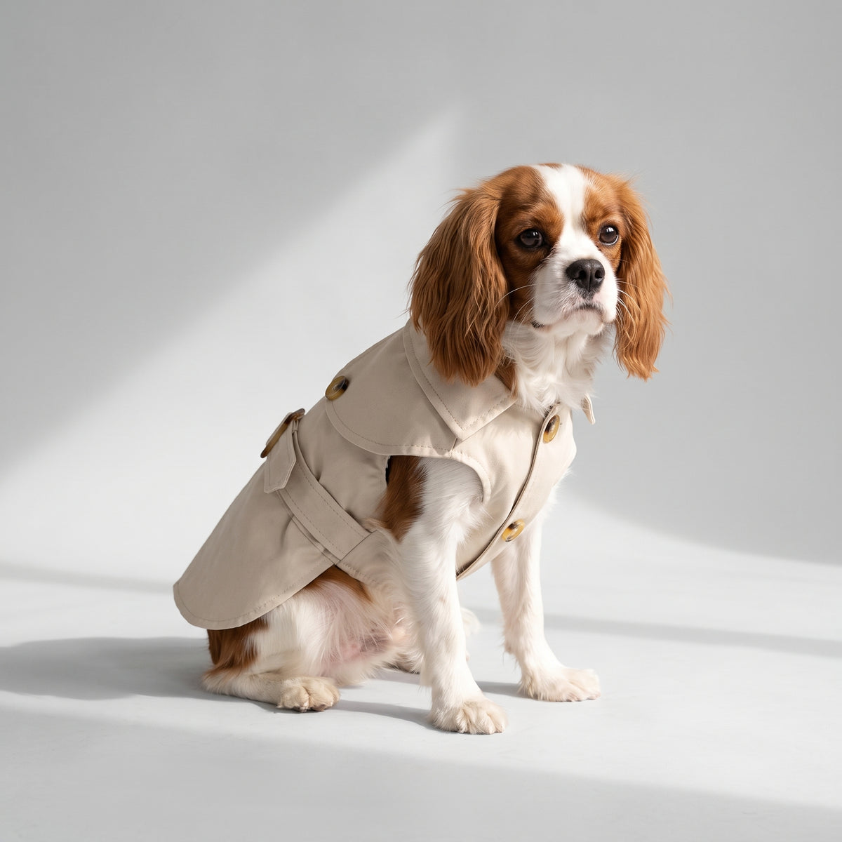 Dog Clothes Jacket with a Cavalier King Charles, studio photo