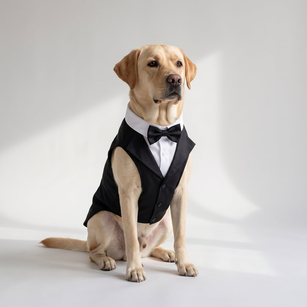 Dog Clothes Tuxedo with a Labrador, studio photo