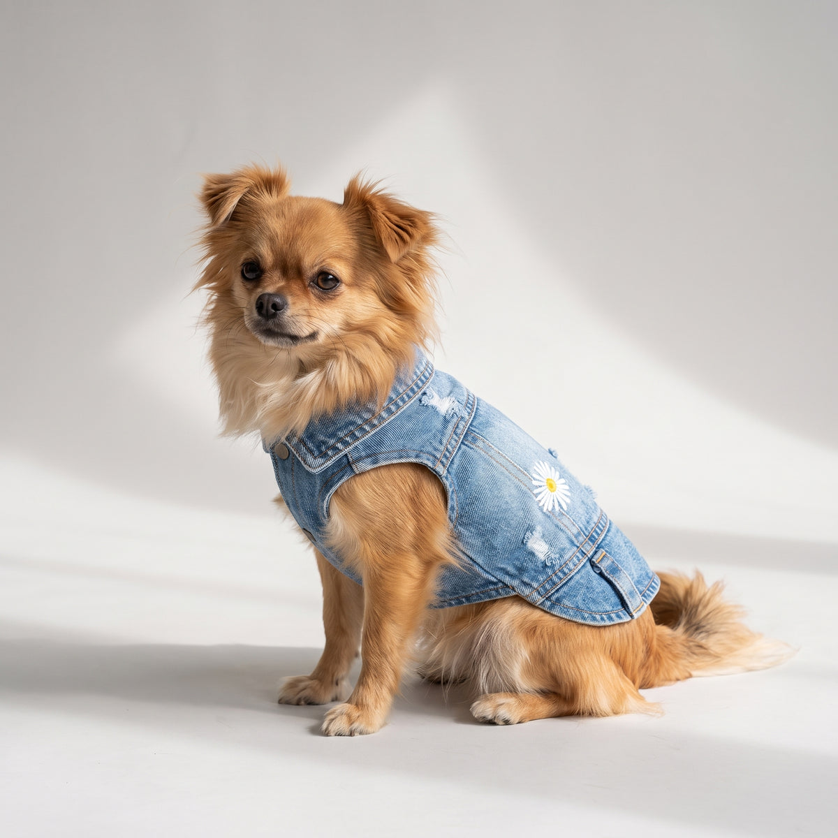 Dog Denim Jacket with a chihuahua, studio photo