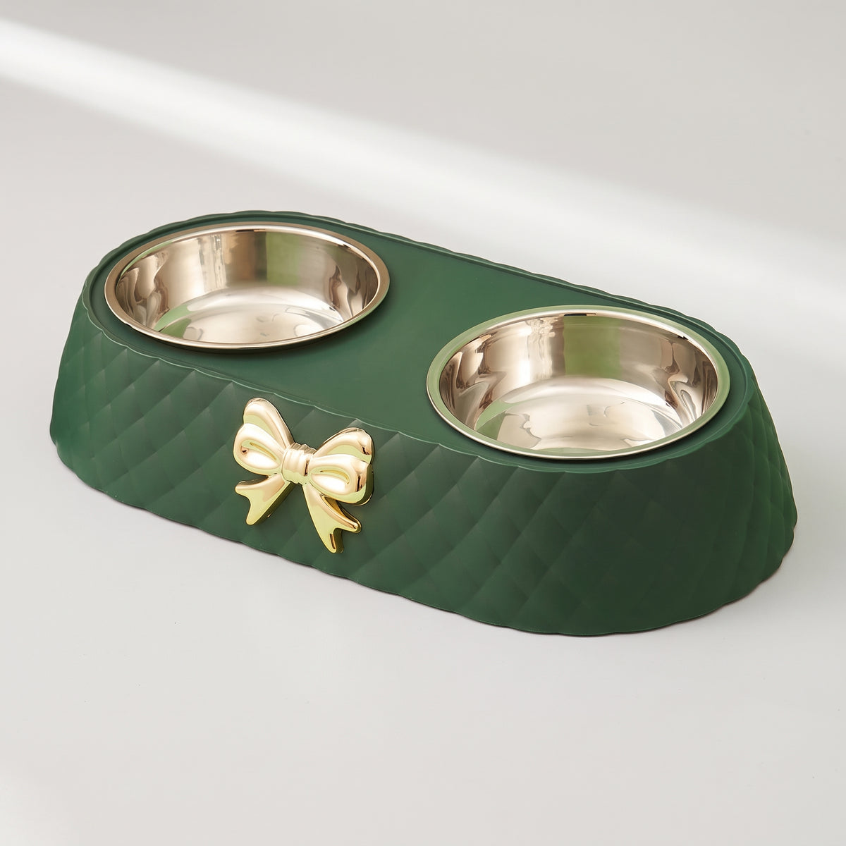Dog Food And Water Bowl, studio photo on a light grey background