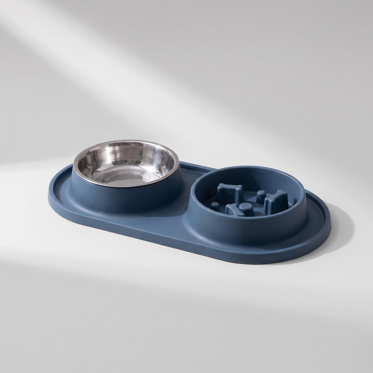 Dog Food Bowl To Slow Down Eating, studio photo on a light grey background