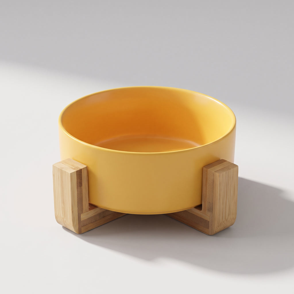 Dog Food Bowl With Stand, studio photo on a light grey background