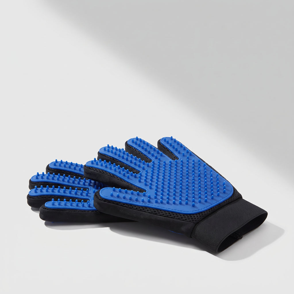 Dog Grooming Glove, studio photo on a light grey background