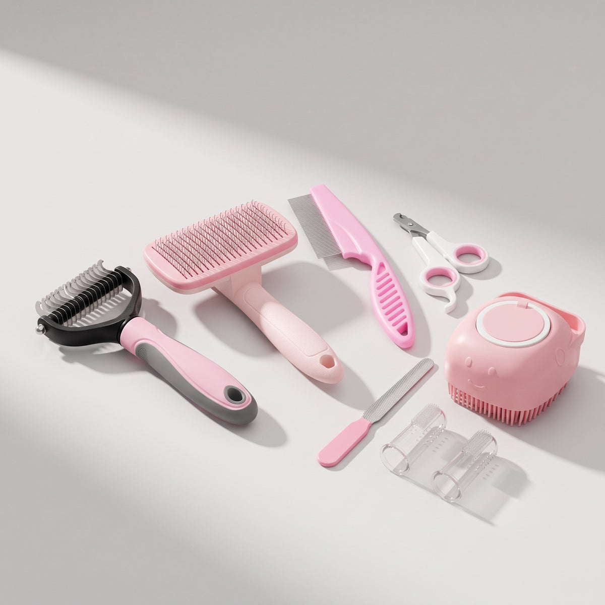 Dog Grooming Set, studio photo on a light grey background