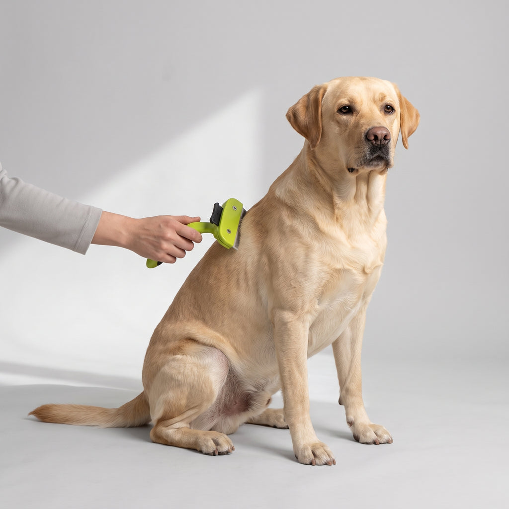 Dog Hair Brush Remover with a Labrador, studio photo