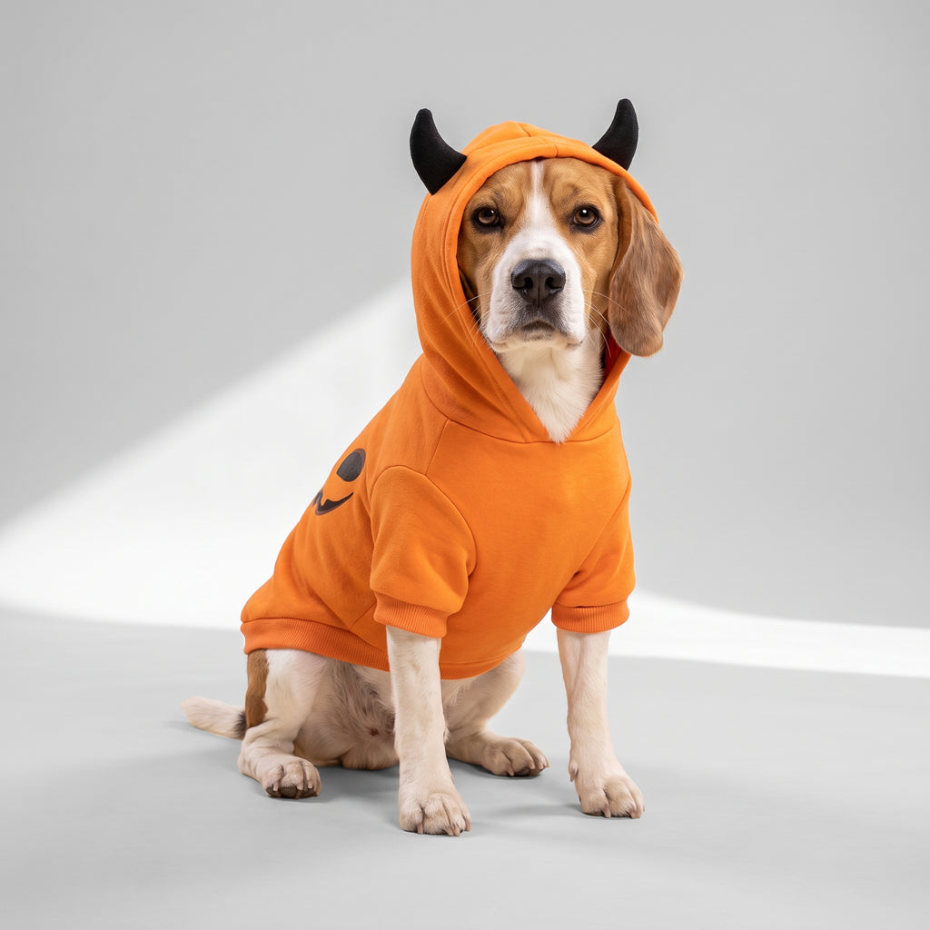 Dog Halloween Hoodie with a beagle, studio photo