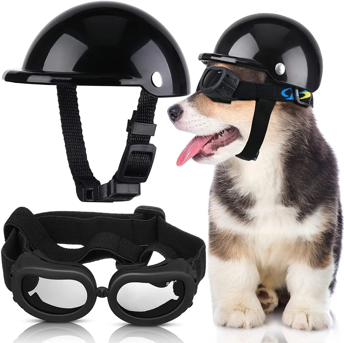 Dog Helmet With Glass in Black