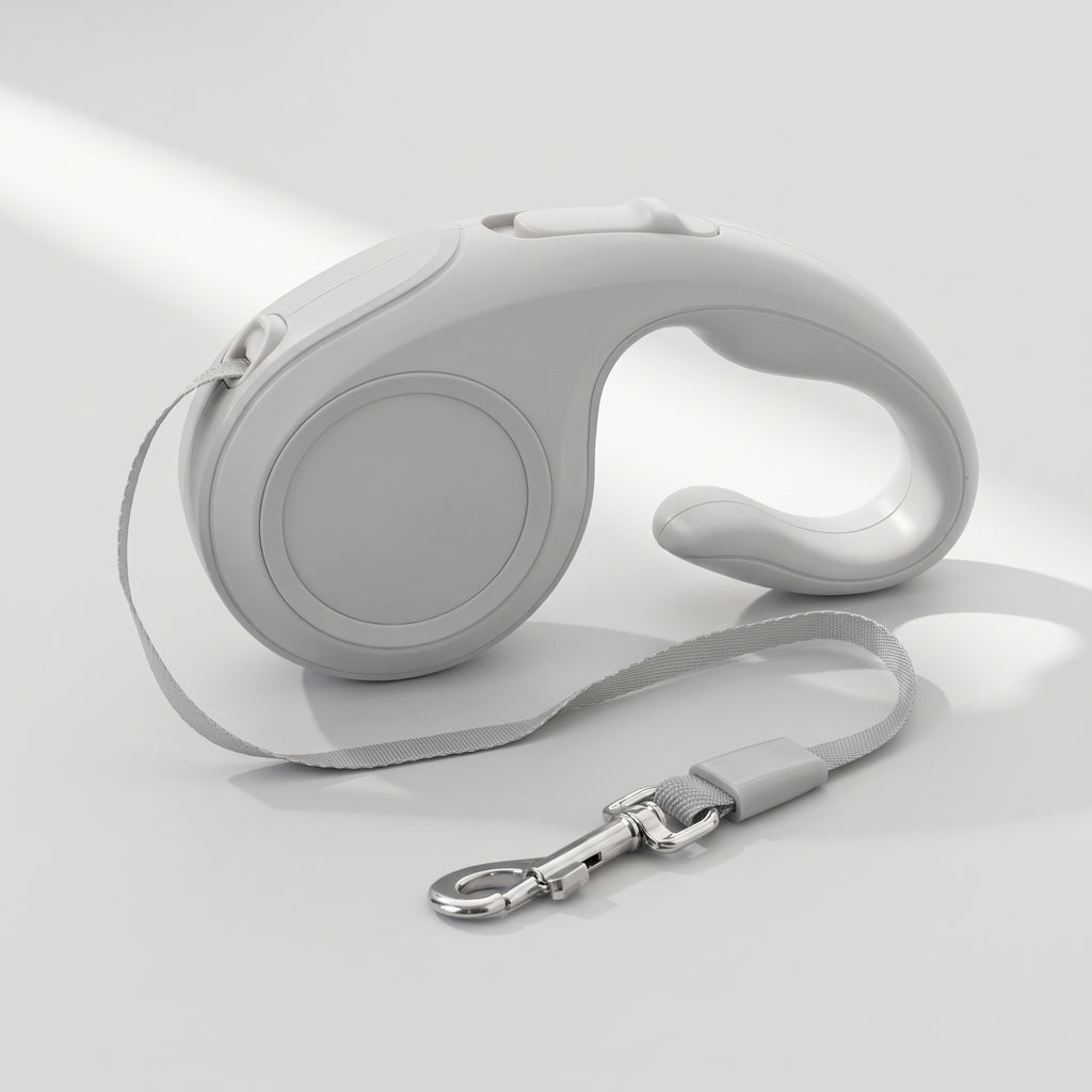 Retractable Dog Leash with Brake Button, studio photo on a light grey background