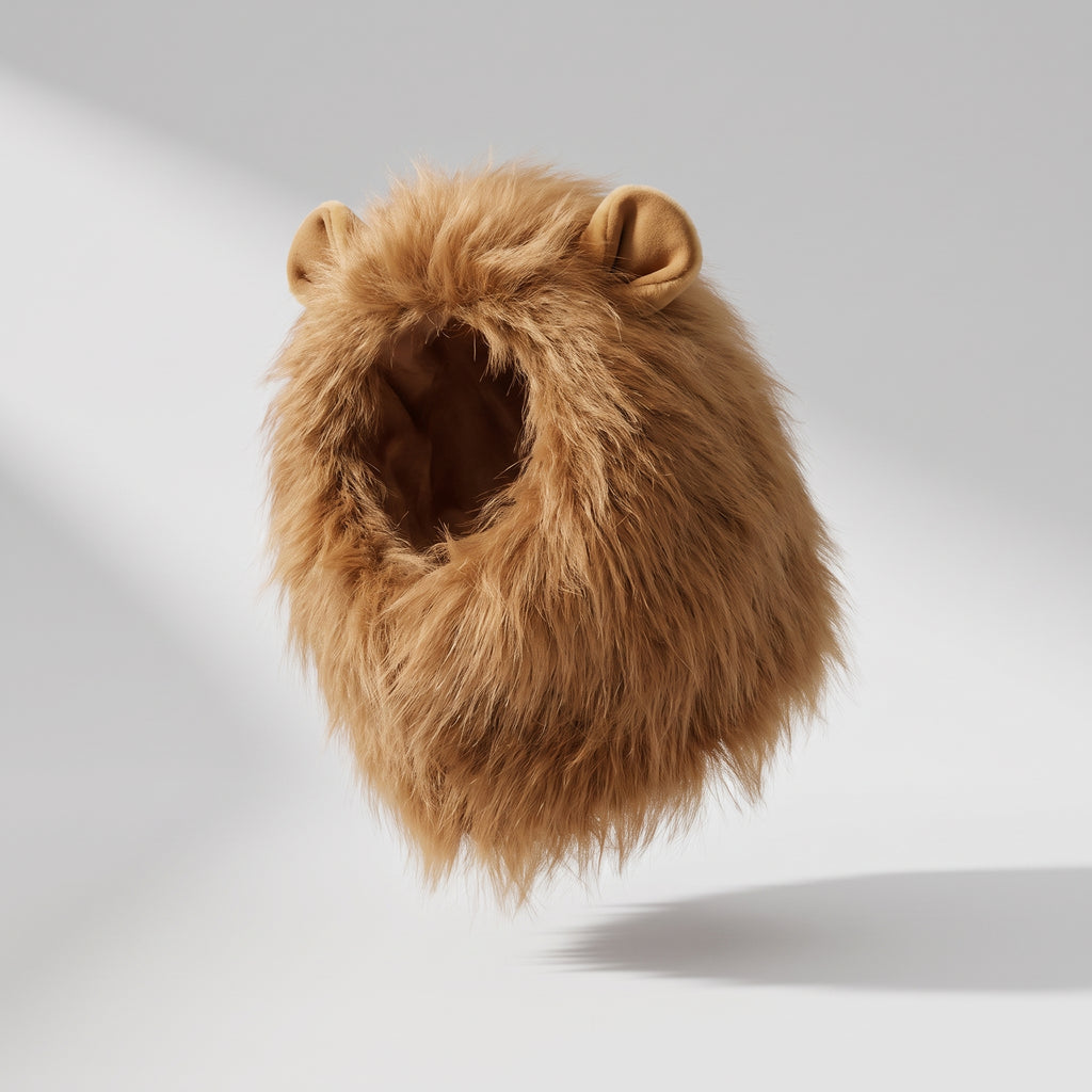 Dog Lion Mane Costume with Adjustable Cord, studio photo on a light grey background