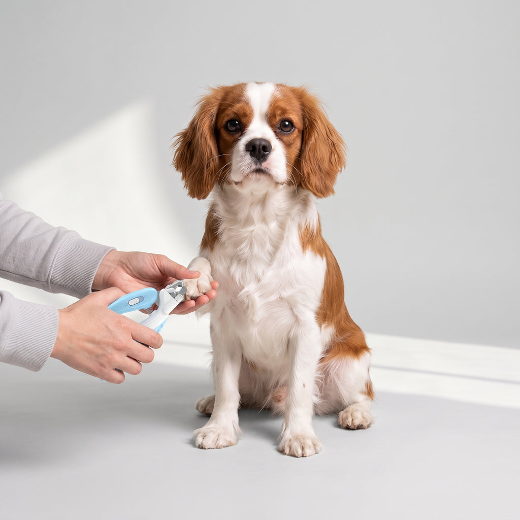 Dog Nail Clippers with a Cavalier King Charles, studio photo