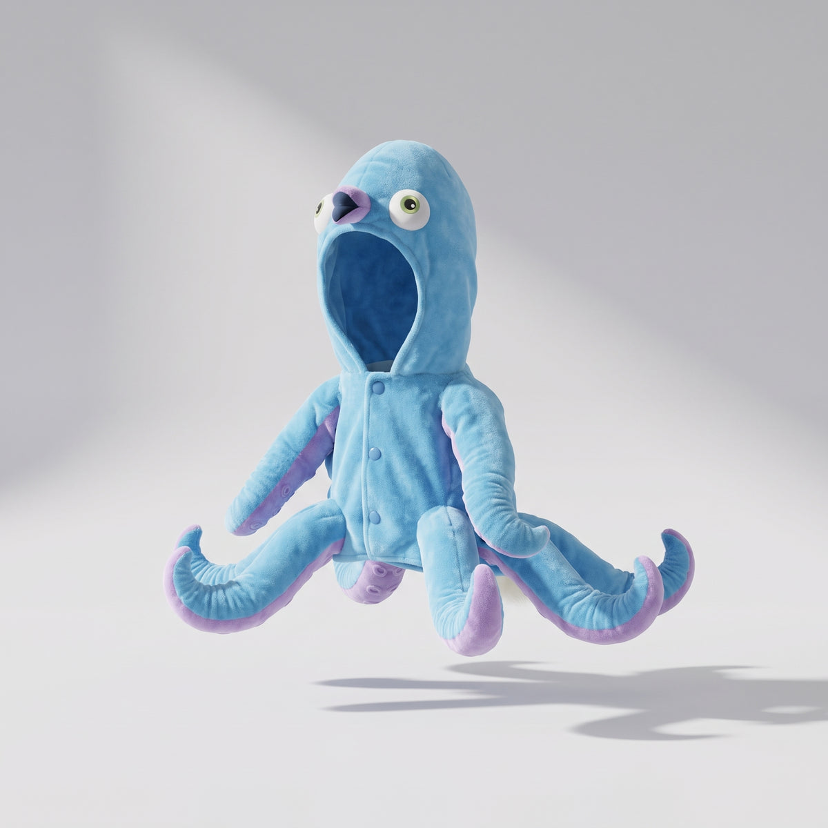 Dog Octopus Costume, studio photo on a light grey background