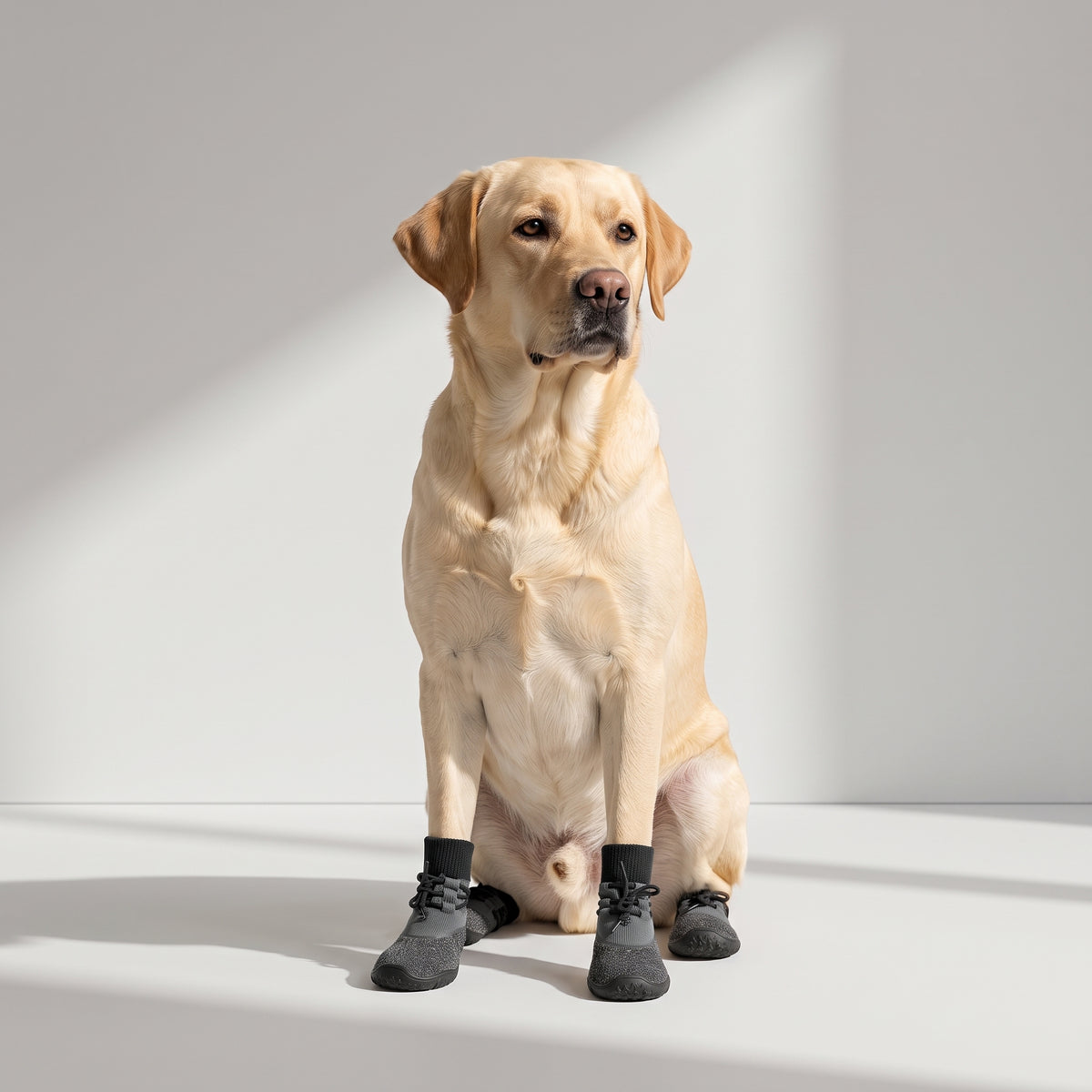 Dog Paw Shoes with a Labrador, studio photo
