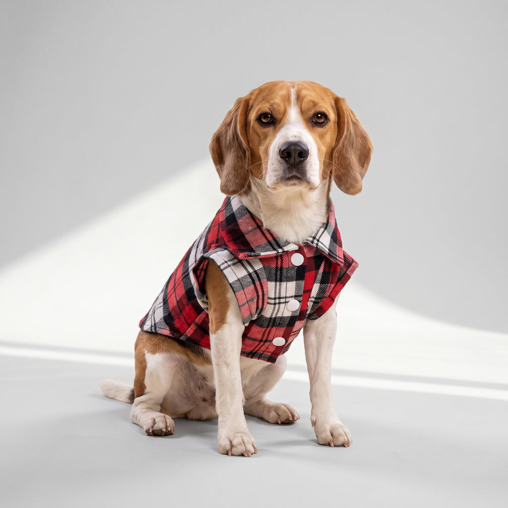 Dog Plaid Shirt with a beagle, studio photo