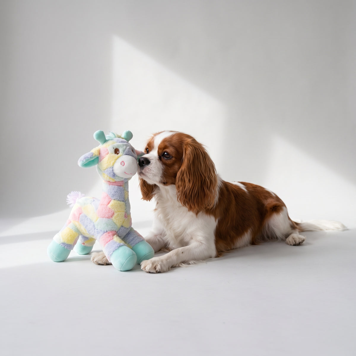 Dog Plush Toys with a Cavalier King Charles, studio photo