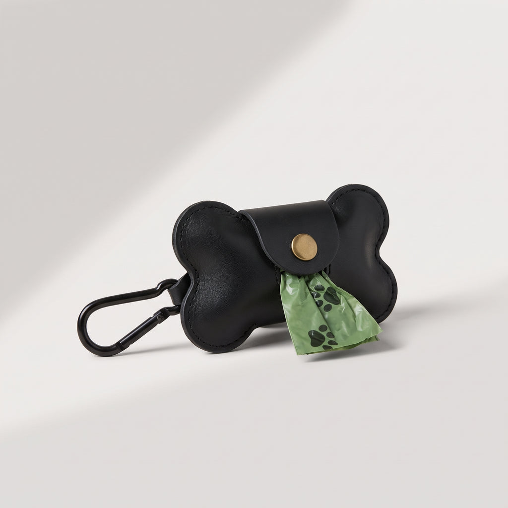 Dog Poop Bag Holder For Leash, studio photo on a light grey background