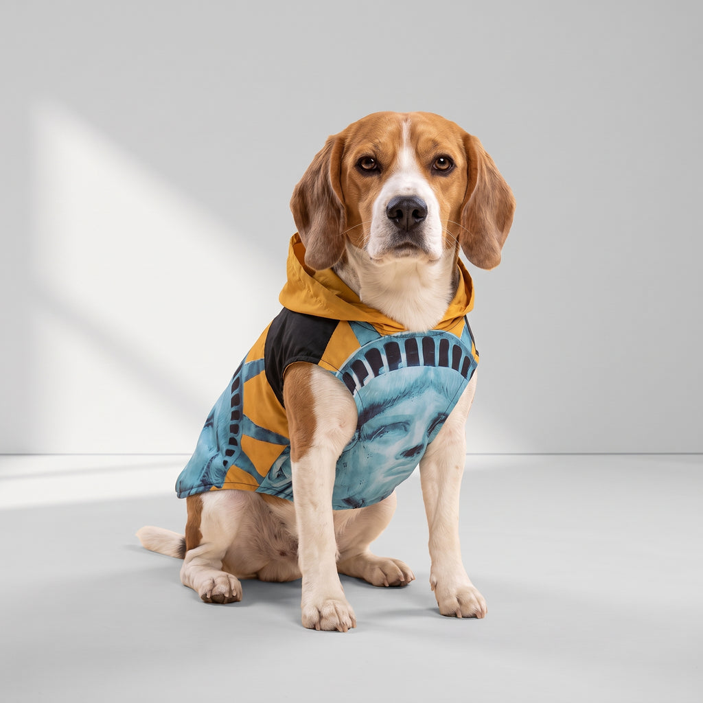Dog Raincoat｜Liberty with a beagle, studio photo