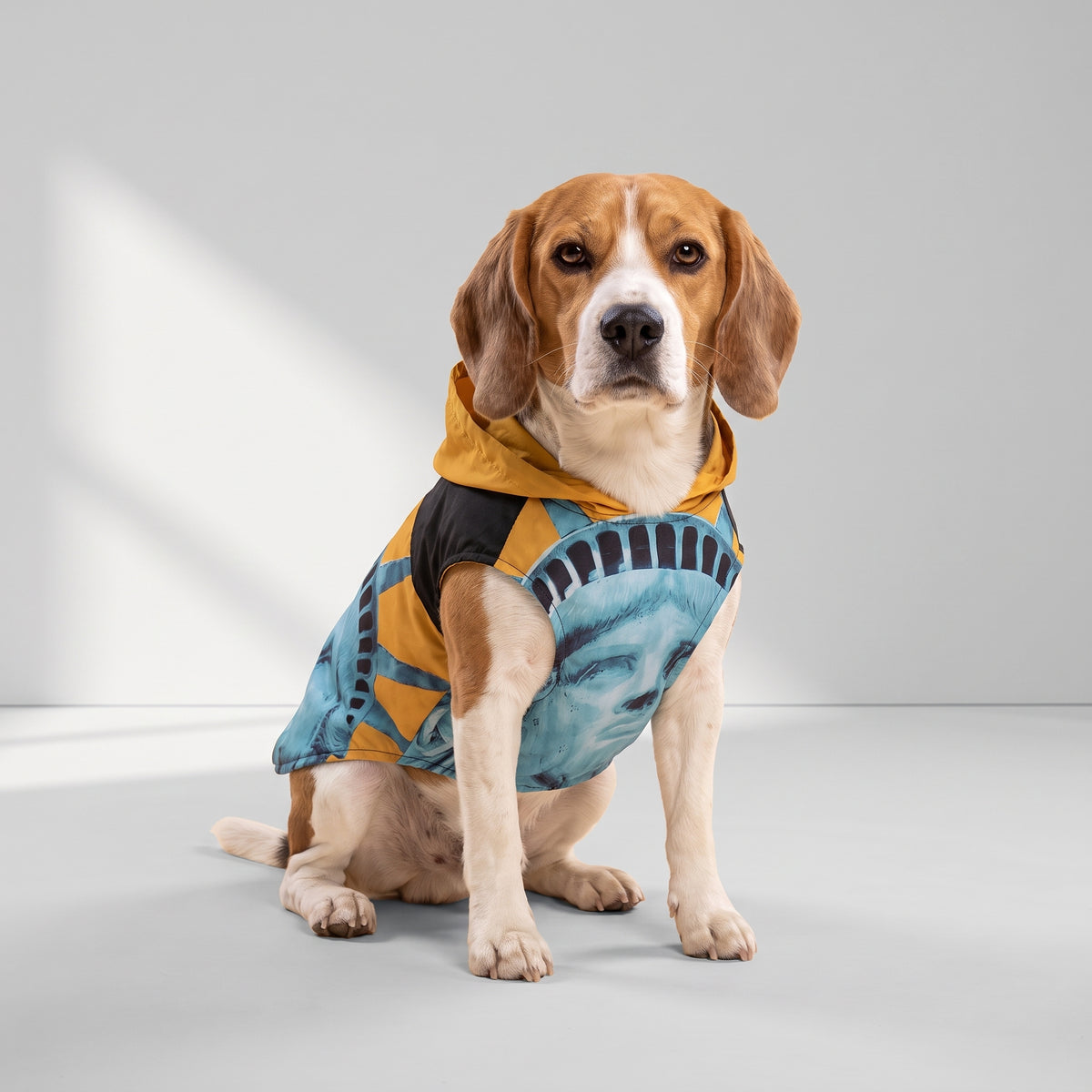 Dog Raincoat｜Liberty with a beagle, studio photo