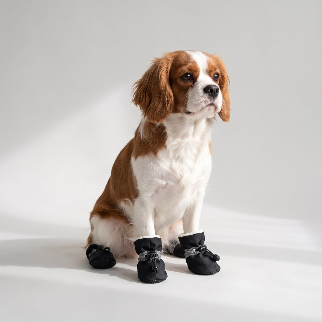 Dog Snow Shoes with a Cavalier King Charles, studio photo