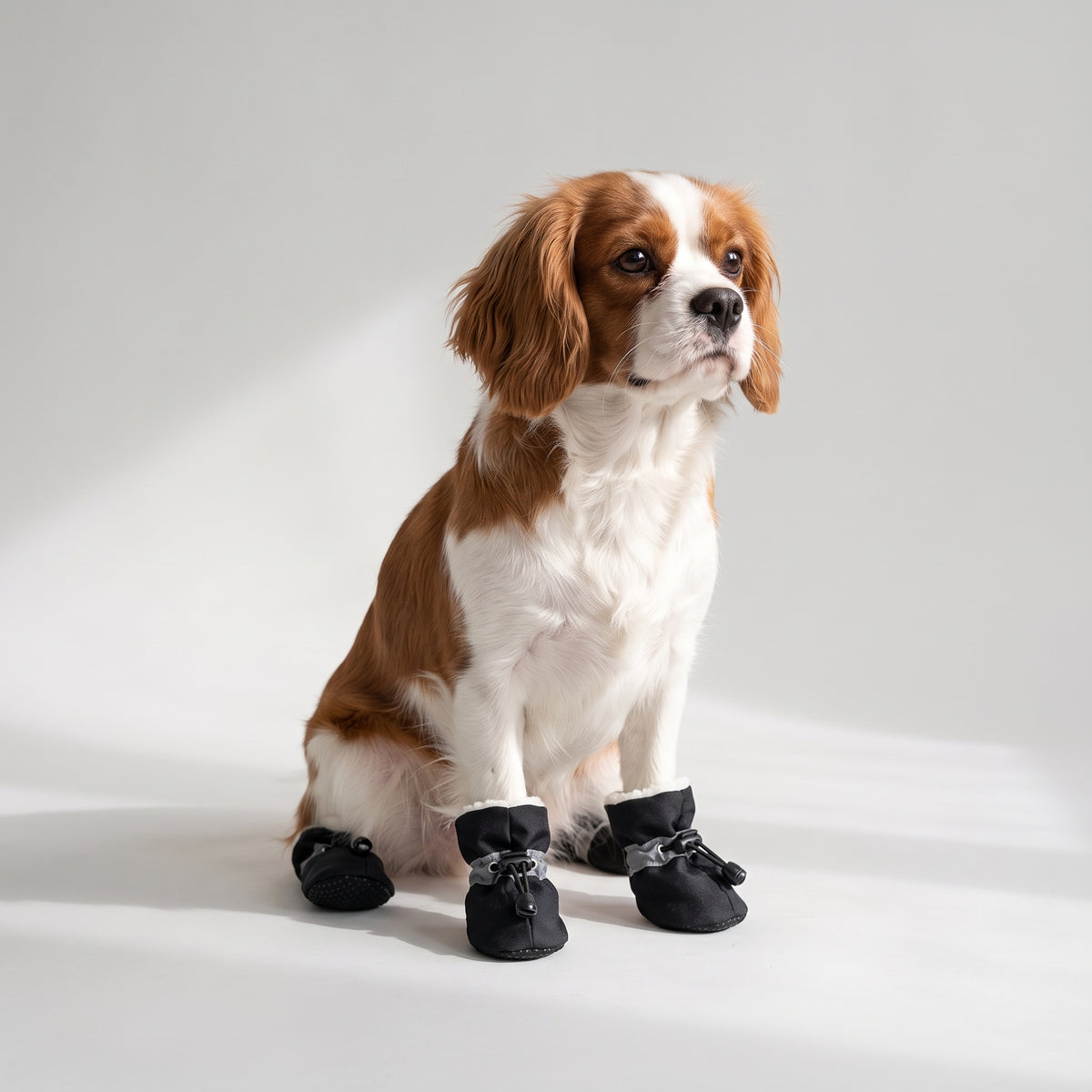 Dog Snow Shoes with a Cavalier King Charles, studio photo