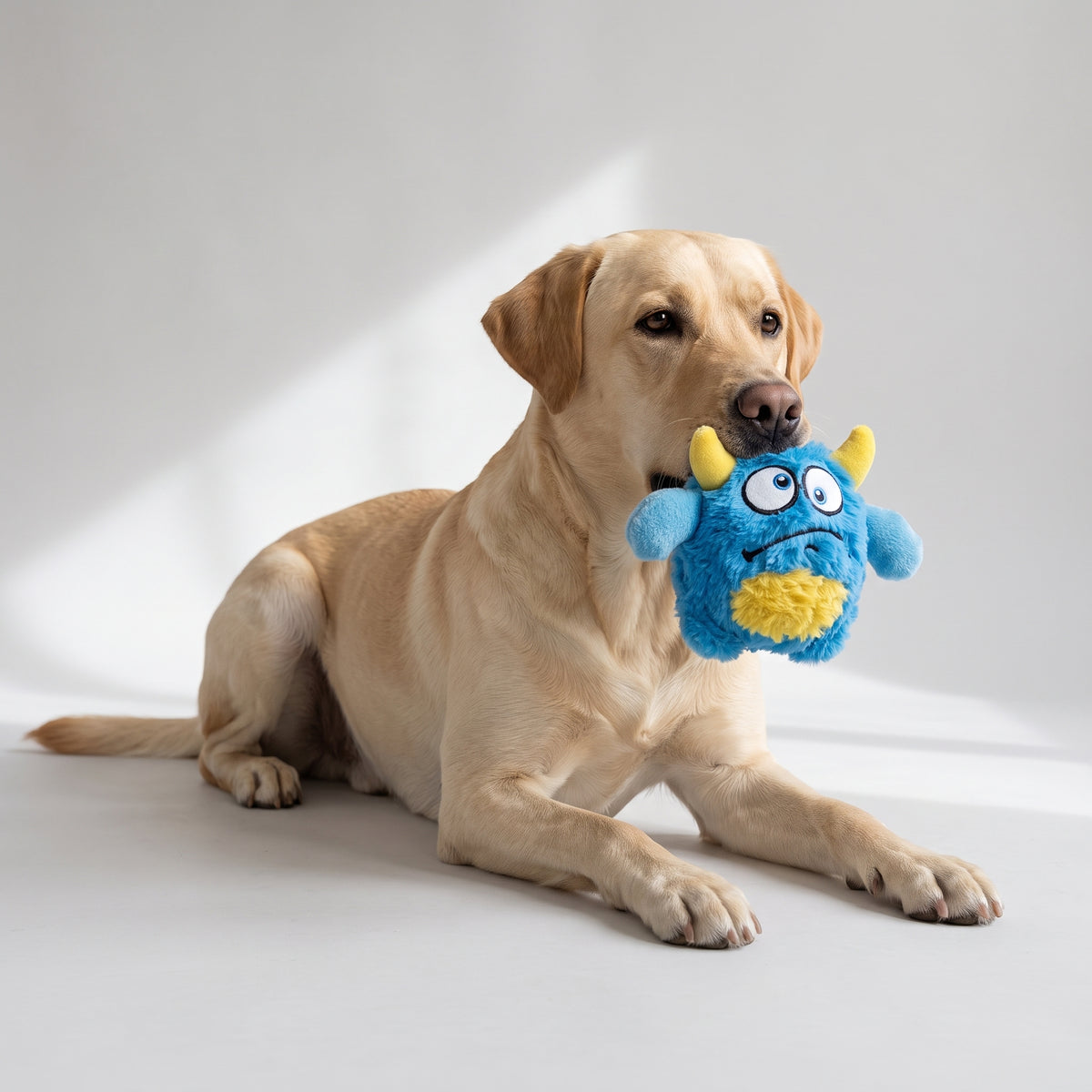 Dog Squeaky Toy Sound with a Labrador, studio photo