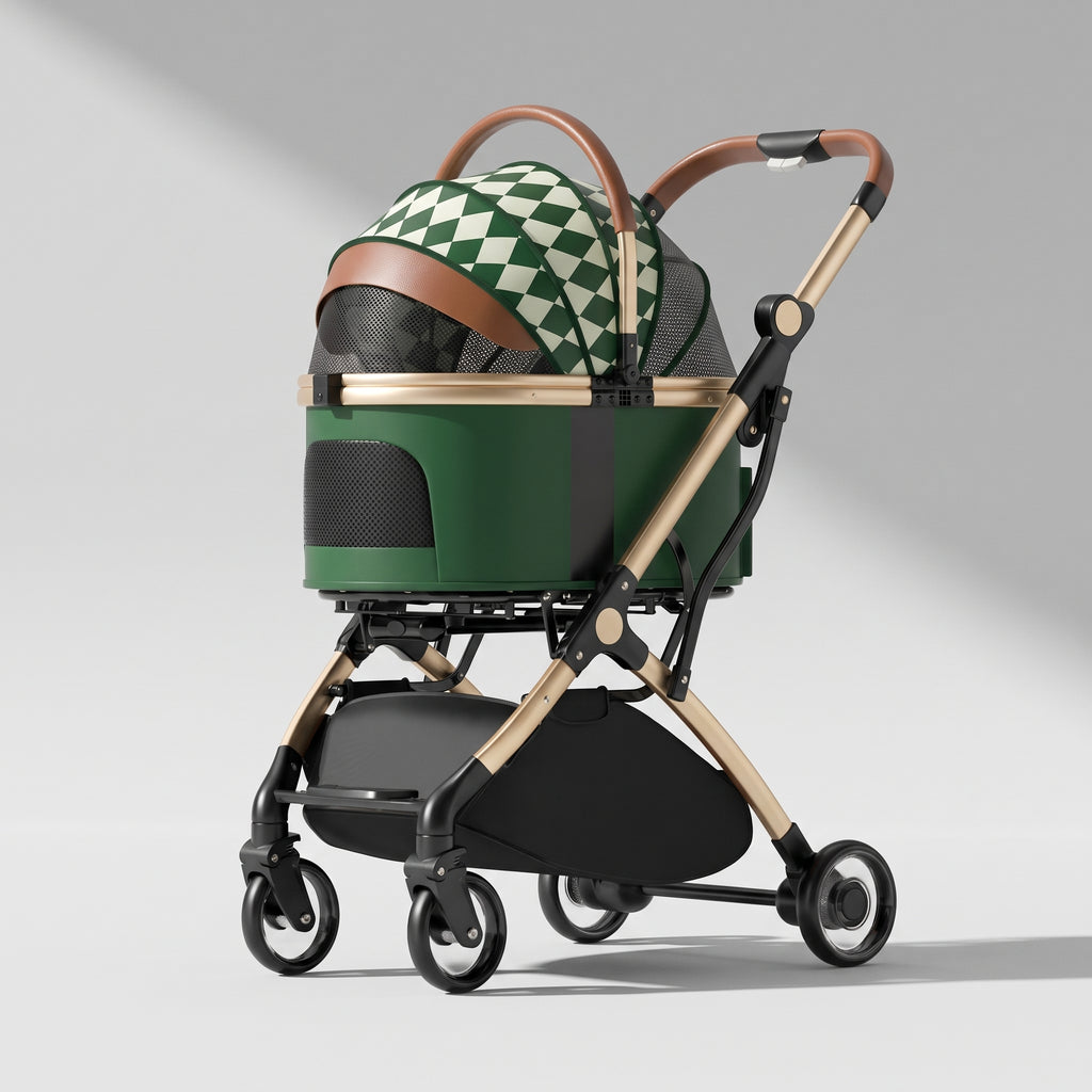 Aluminum Dog Stroller, Lightweight Frame, studio photo on a light grey background